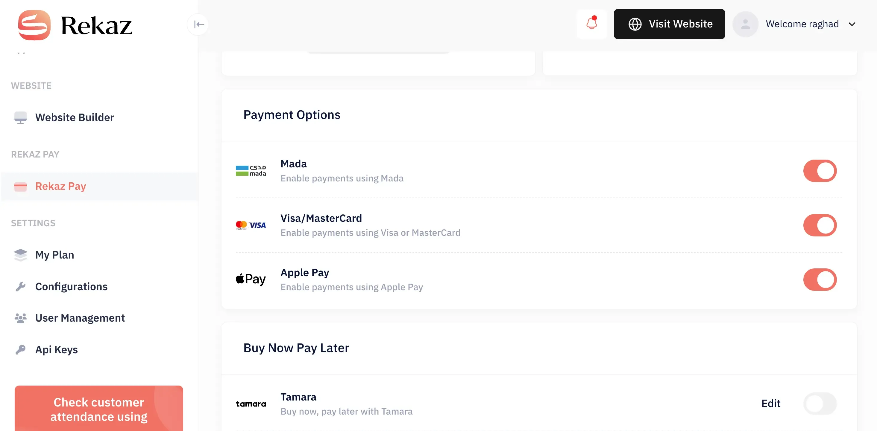 Rekaz interface for managing bookings and services