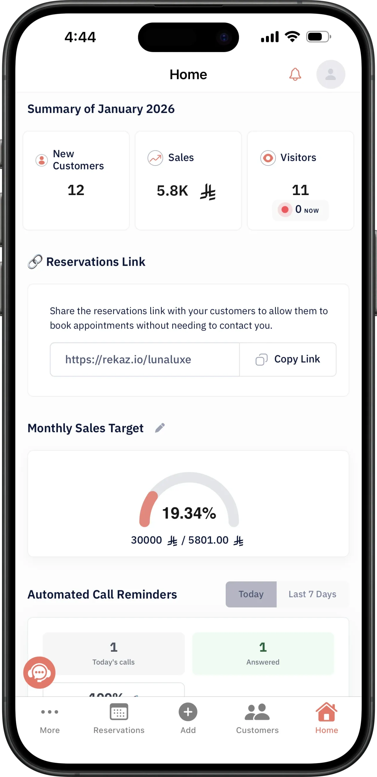Rekaz interface for booking and customer management