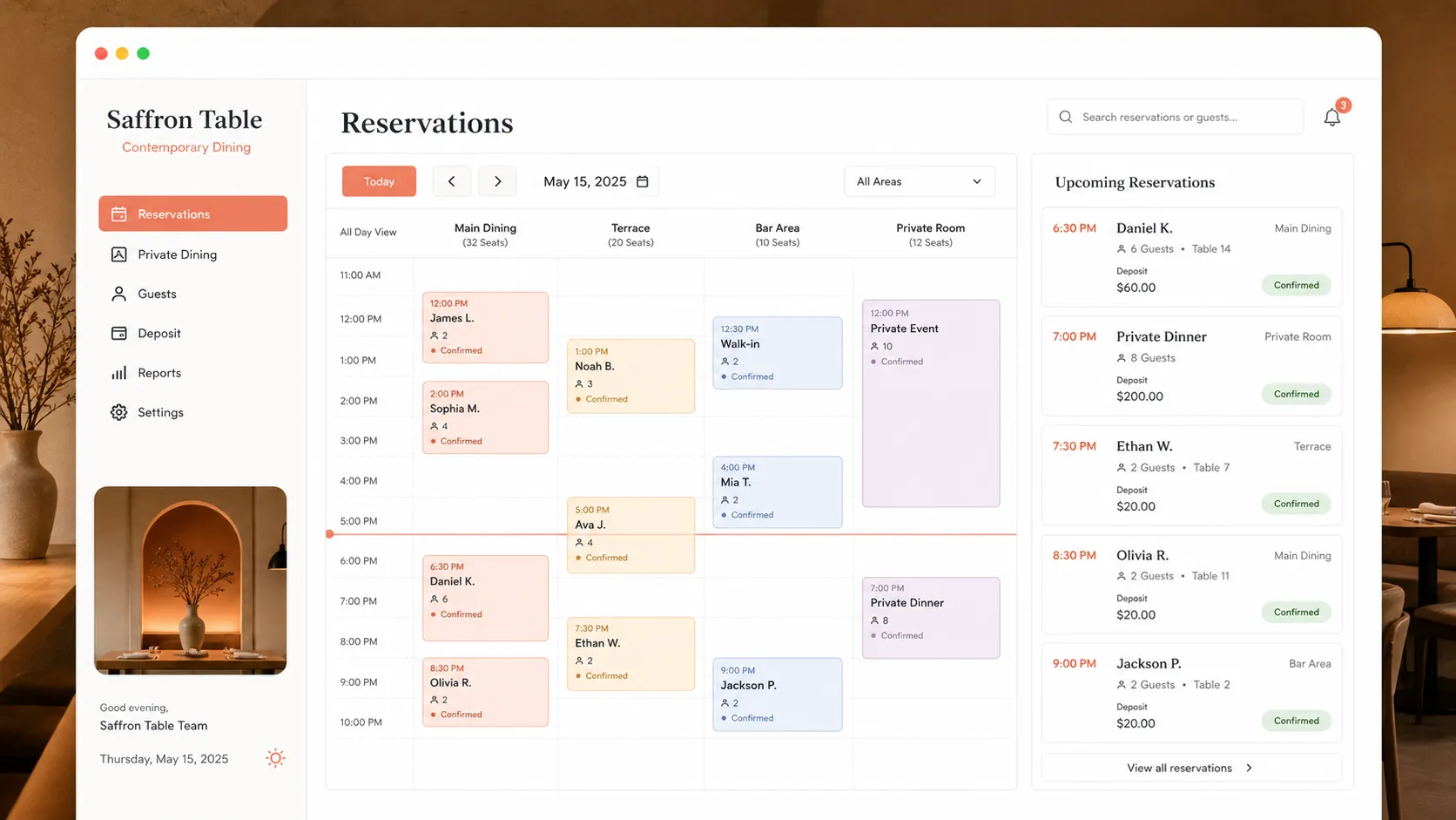 Rekaz interface for booking and customer management